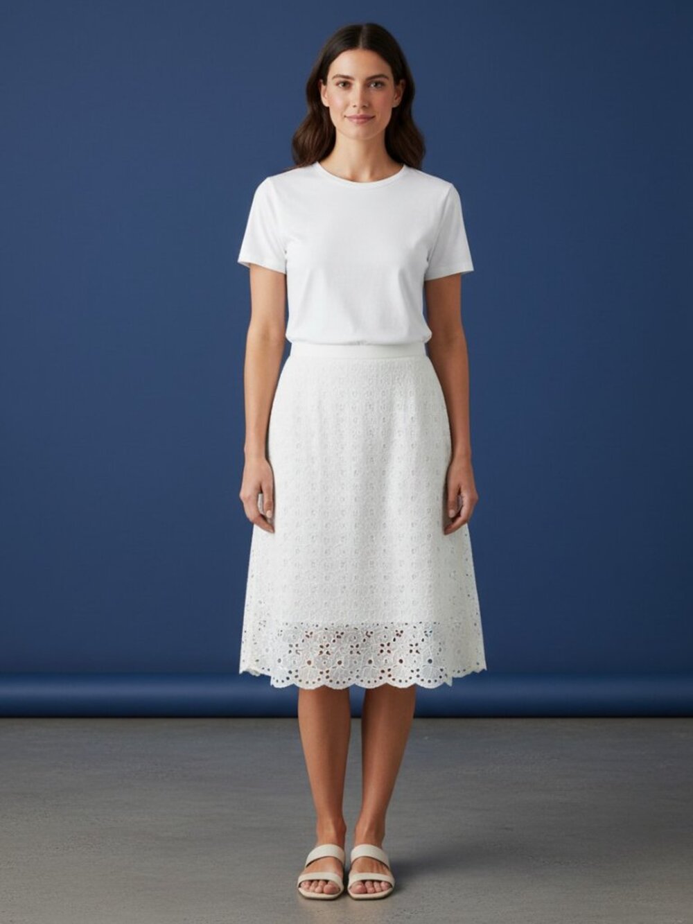 Jessica Cream Eyelet Pencil Skirt